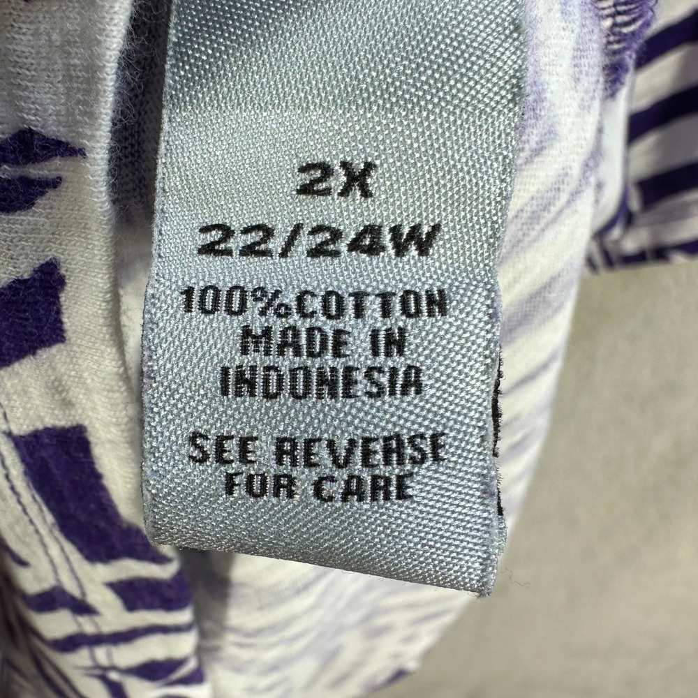 Catherines Womens 2X Purple White‎ Palm Leaf Print Cotton Scoop Neck T-Shirt Top - Picture 3 of 8